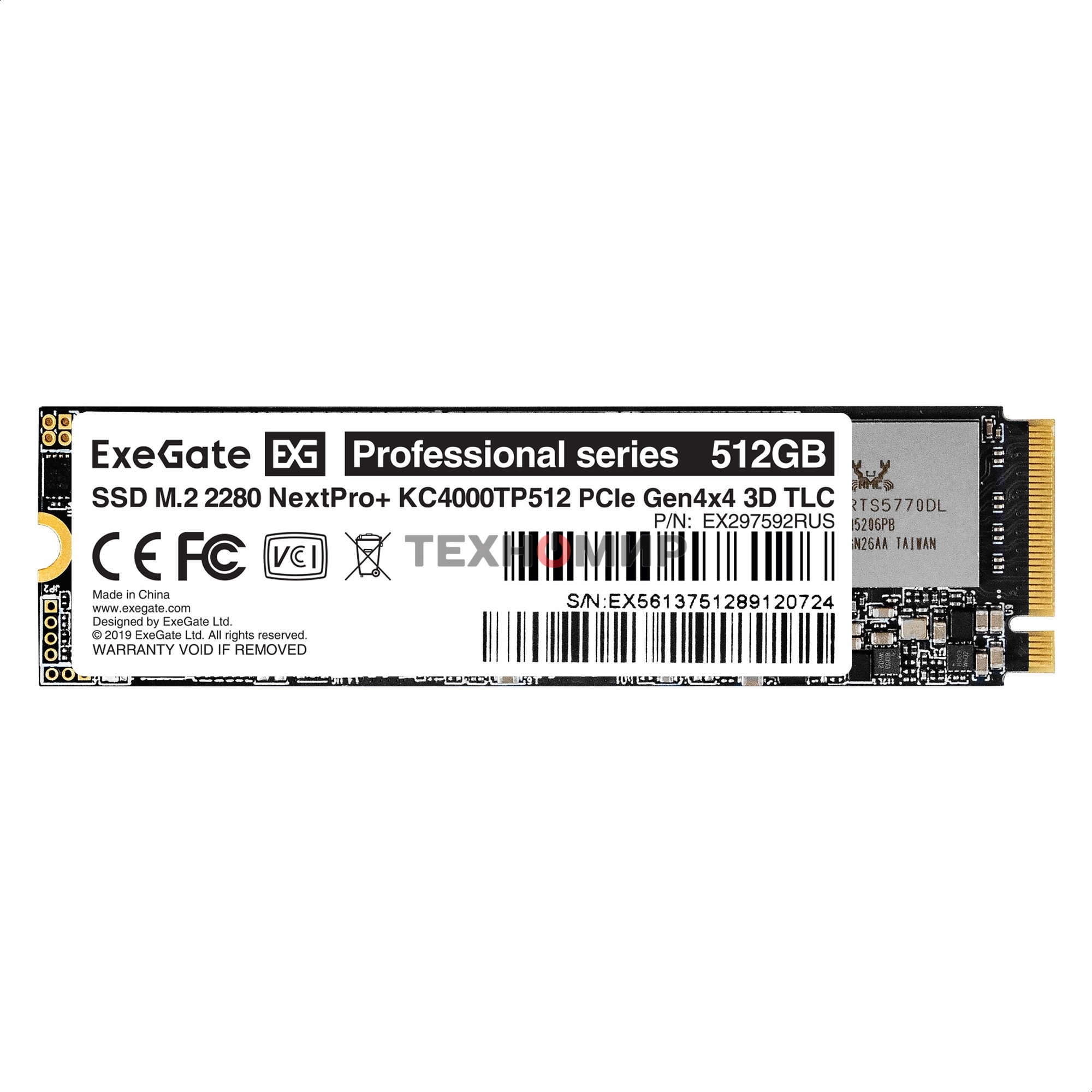 Накопитель SSD ExeGate NextPro+ KC4000TP512, 512Gb, M.2 2280, PCIe 4.0 x4, NVMe, R/W 5000/3600