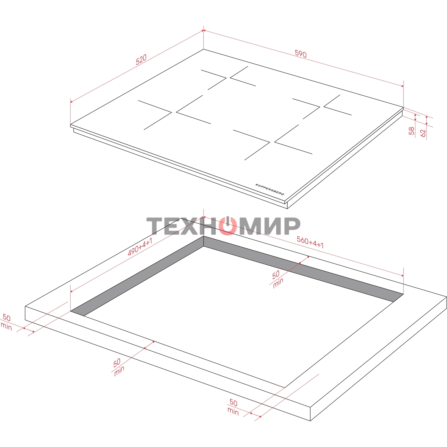 Варочная панель Kuppersberg ICI 625, индукция, High-Tech, 59 см, 9 уровней мощности, блокировка управления, автоматическое отключение, Inverter, таймер, Booster, Flexi-zone, слайдерное управление, черный