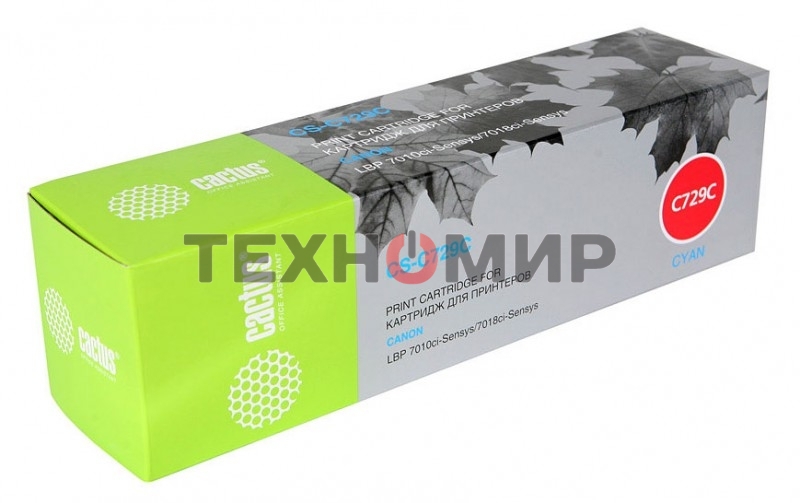 Картридж лазерный Cactus CS-C729C голубой (1000 стр.) для принтеров Canon i-SENSYS LBP7010C/LBP7018C