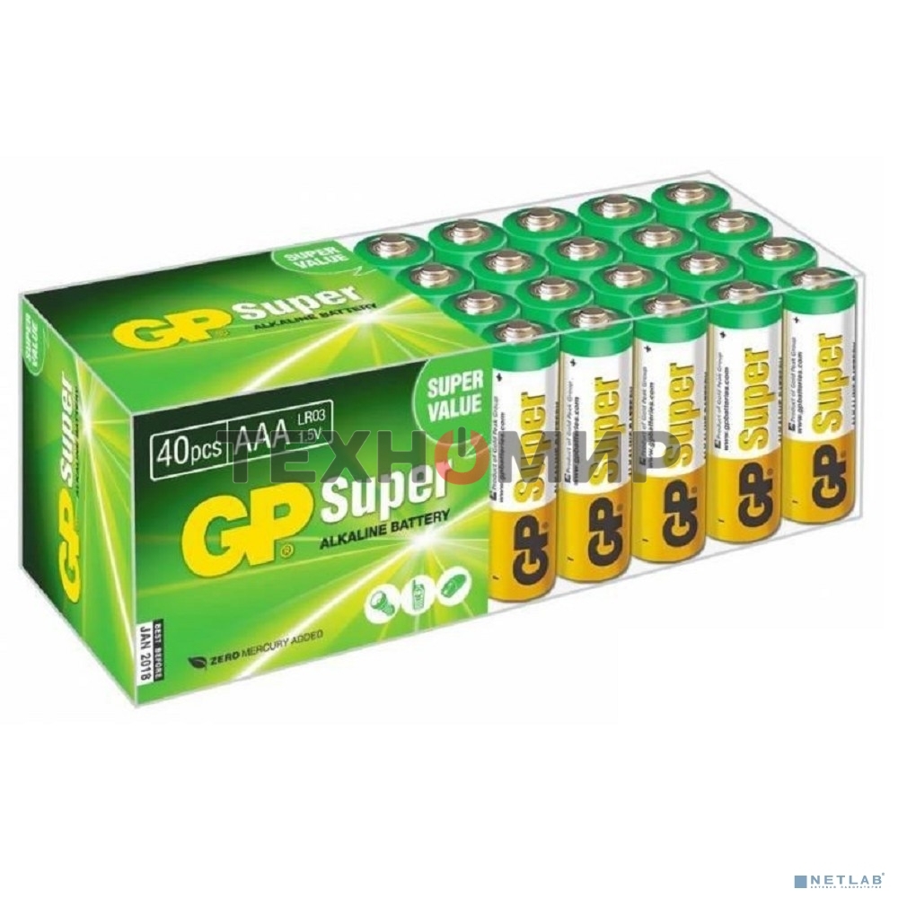Алкалиновые батарейки GP Super Alkaline G-Tech 24А ААA - 40 шт. в пленке