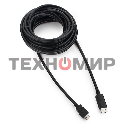 Кабель Cablexpert DisplayPort->HDMI, 10м, 20M/19M, черный, экран, пакет