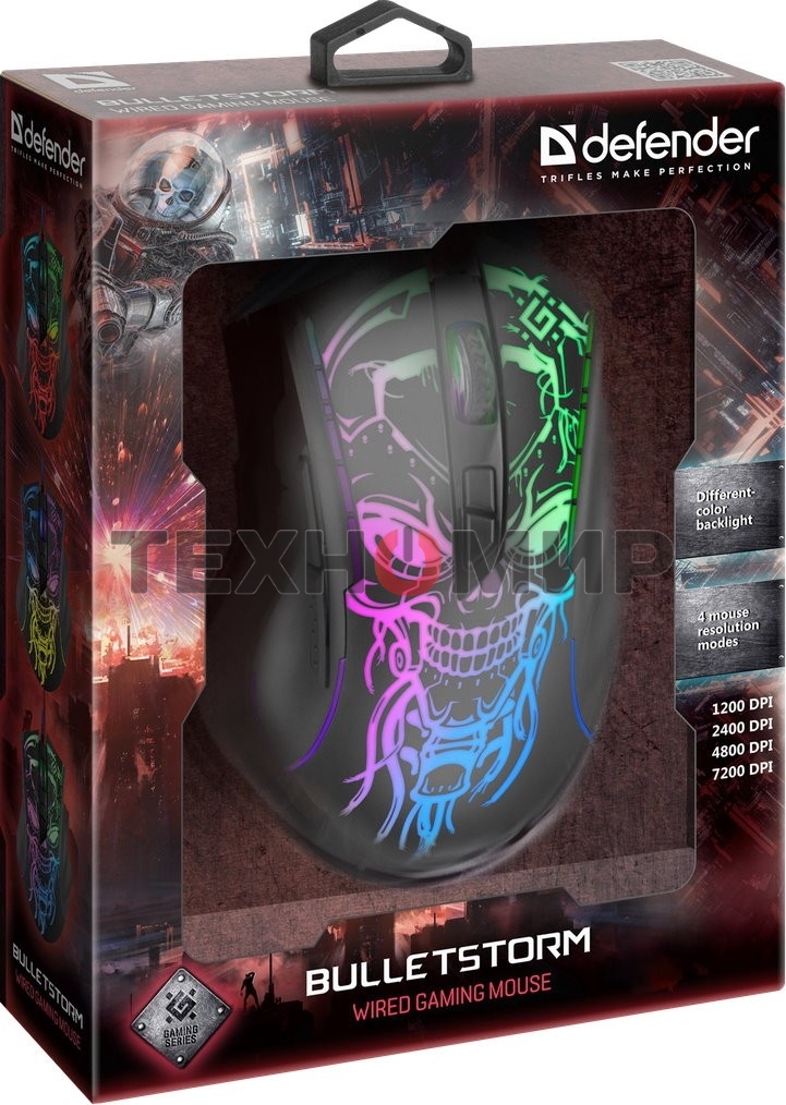 Мышь проводная Defender Bulletstorm GM-928 черный, 7200 dpi, USB, кнопки - 7