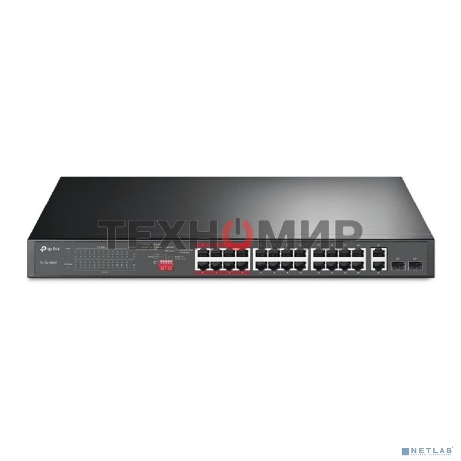 Коммутатор 24-port 10/100Mbps Unmanaged PoE+ Switch with 2 combo RJ-45/SFP uplink ports, metal case, rack mount, 24 802.3af/at compliant PoE+ ports, 2 gigabit combo RJ-45/SFP uplink ports, DIP switches for Extend mode, Isolation mode and Priority mode, up