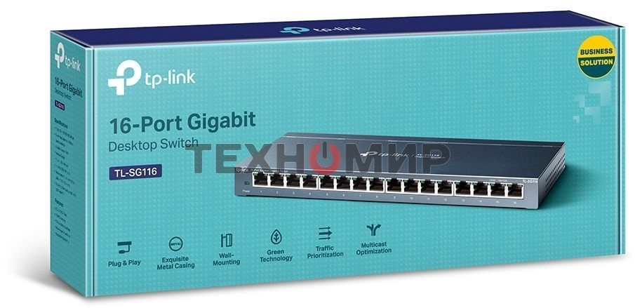 Коммутатор TP-Link TL-SG116 16-портовый гигабитный настольный коммутатор