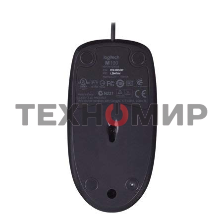 Мышь проводная Logitech M100/100R DARK/GREY (темно-серая/черная), 1000 dpi, USB, кнопки - 3
