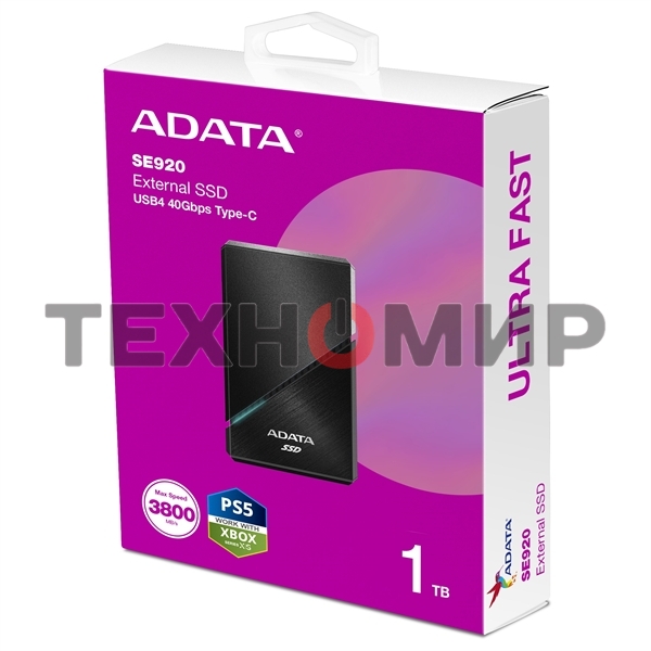 Внешний SSD ADATA SE920, 1Tb, USB 4 Type-C, R/W 3800/3700, черный