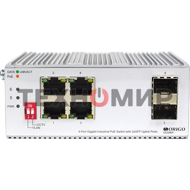 Коммутатор Unmanaged Industrial Switch 4x1000Base-T PoE, 2x1000Base-X SFP, PoE Budget 120W, Surge 4KV, -40 to 75°C