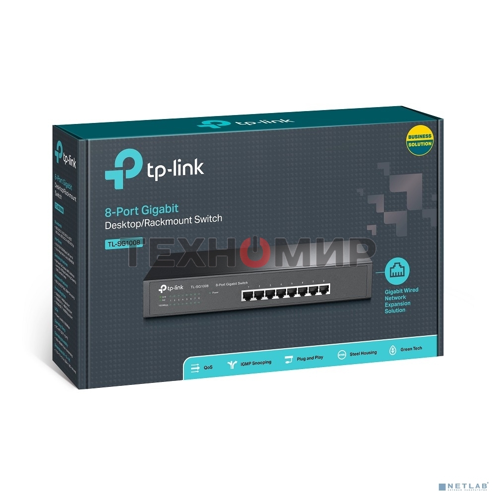 Коммутатор TP-LINK SMB TL-SG1008 8-port Gigabit Switch, 1U rack-mountable steel case