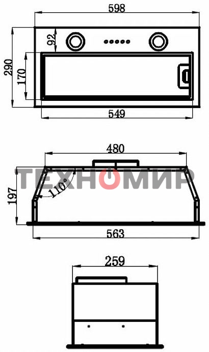Вытяжка встраиваемая Maunfeld THAMES 601M нержавеющая сталь, 56 см, 520 куб. м/ч, 45 дБ