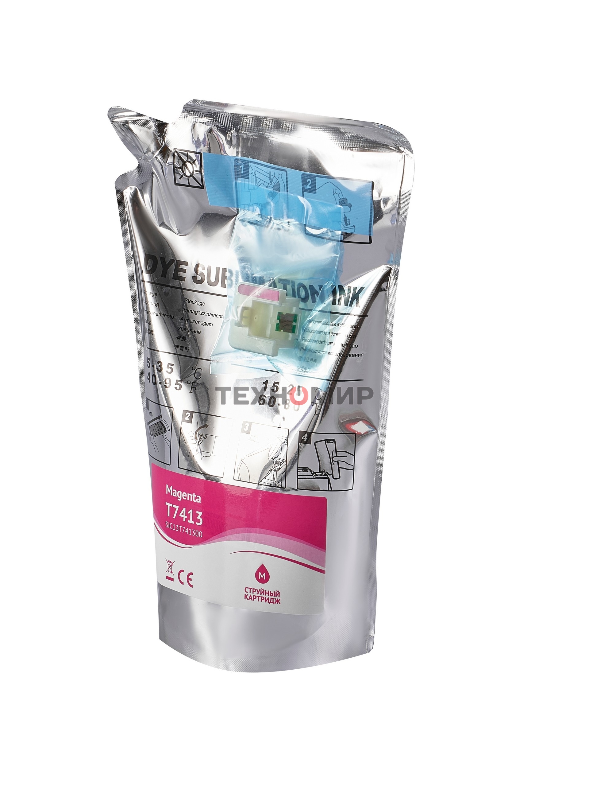 Контейнер с чернилами Sakura C13T741300 (T7413 M) для Epson, пурпурный, 1000 мл.