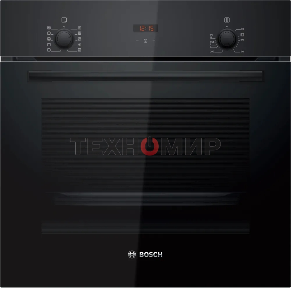Духовой шкаф электрический Bosch HBF512BB1T Serie 2, духовой шкаф, черный, класс энергоэффективности А, 7 режимов, 3-х слойное остекление, LED-дисплей, утапливаемые переключатели, галогенное освещение, проволочные направляющие, сделано в Турции,
