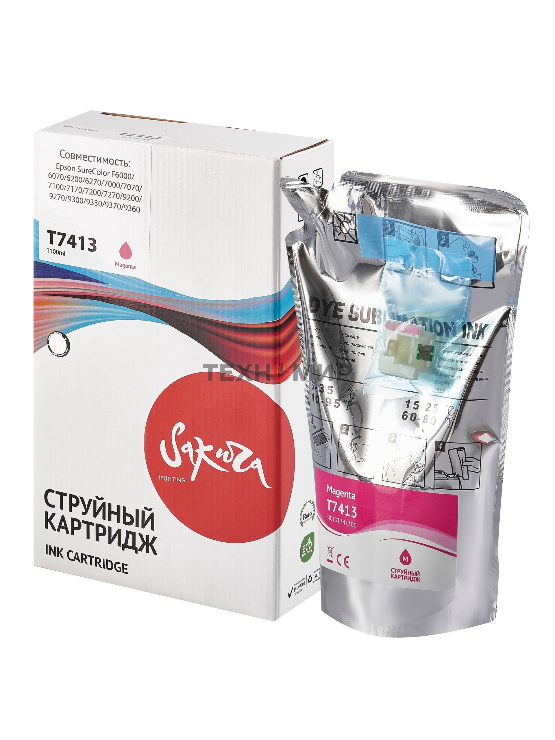 Контейнер с чернилами Sakura C13T741300 (T7413 M) для Epson, пурпурный, 1000 мл.