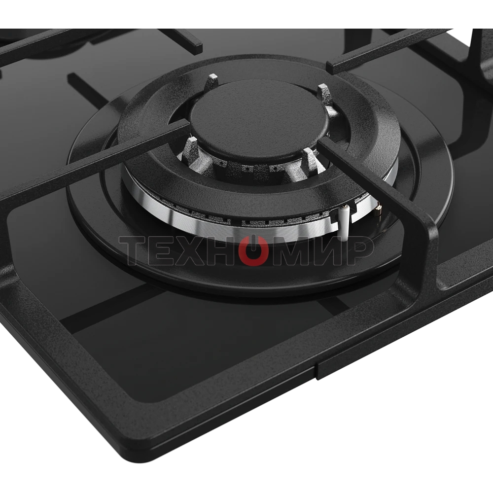 Газовая варочная панель Monsher MGG 33 NoirR, газ, High-Tech, 30 см, автоматический электроподжиг, газ-контроль, форсунки под сжиженый газ, SABAF конфорки, чугунные решетки, черный