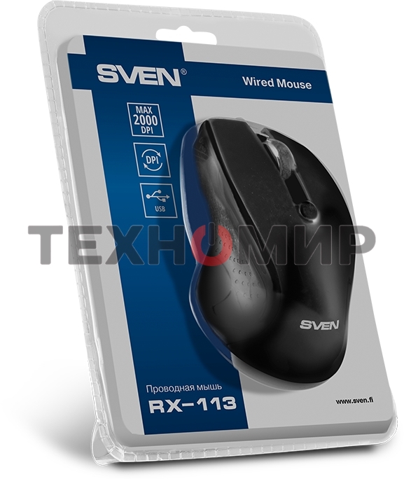 Мышь проводная SVEN RX-113 черный, 2000 dpi, USB, кнопки - 6