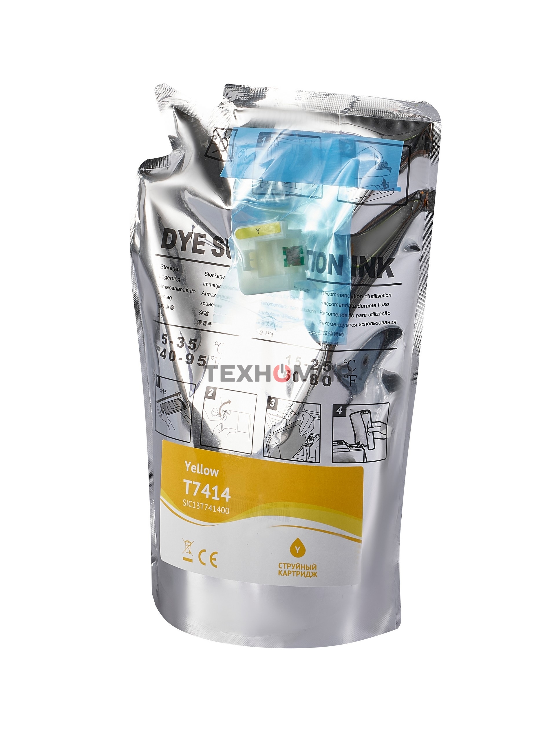 Контейнер с чернилами Sakura C13T741400 (T7414 Y) для Epson, пурпурный, 1000 мл.