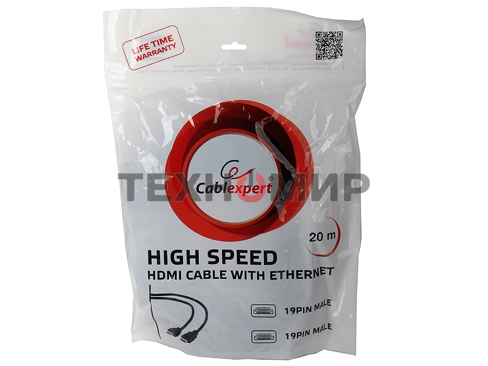 Кабель Cablexpert HDMI CC-HDMI4-20M, 19M/19M, v2.0, медь, позол.разъемы, экран, 20м, черный, пакет