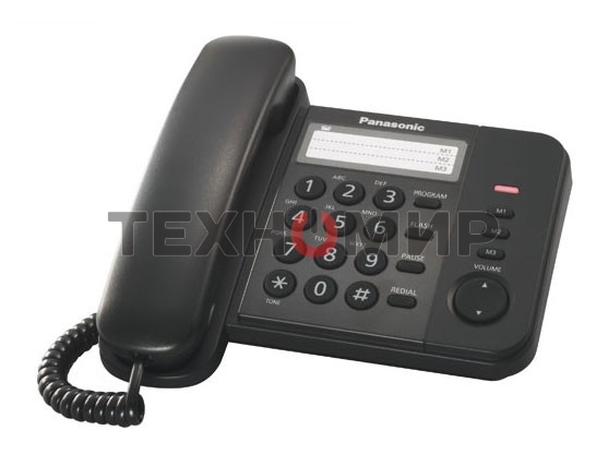 Телефон проводной Panasonic KX-TS2352RUB черный индикатор вызова,порт для доп. телеф. оборуд.,4 уровня громкости звонка
