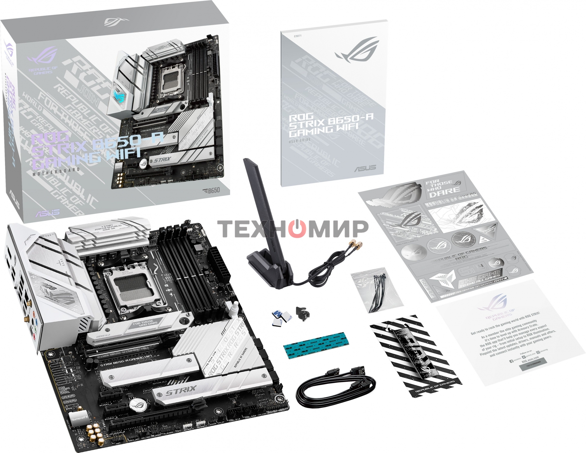 Материнская плата ASUS ROG STRIX B650-A GAMING WIFI, AM5, AMD B650, 4xDDR5, 4xSATA, 3xM.2, 1xPCIe 4.0 x16, 1xPCIe 4.0 x4, 1xHDMI, 1xDP, 1x 2.5Gb LAN, 3xUSB-A 3.2 Gen 2, 4xUSB 2.0, 5x3.5 мм, 7.1, Standard-ATX