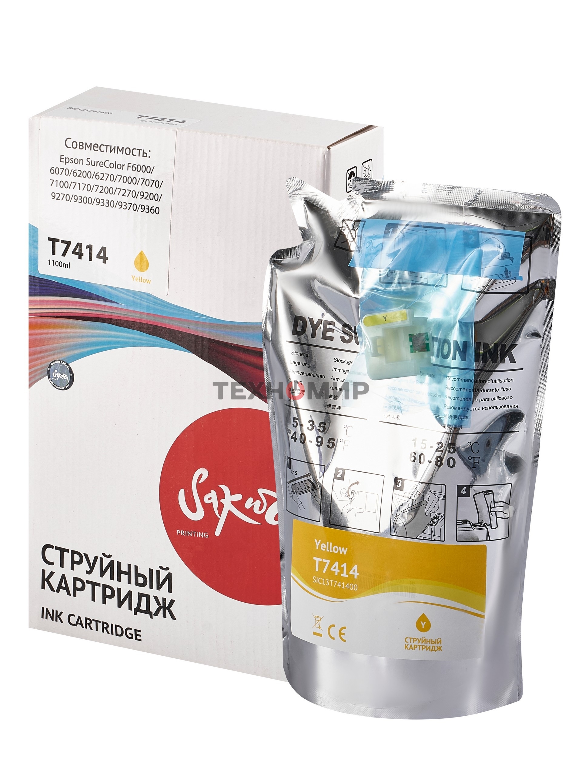 Контейнер с чернилами Sakura C13T741400 (T7414 Y) для Epson, пурпурный, 1000 мл.