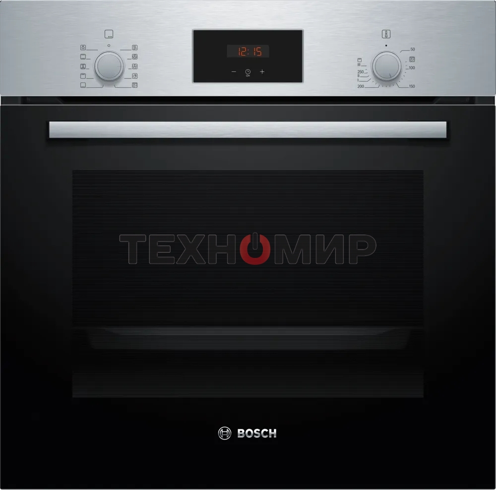 Духовой шкаф Bosch HBF512BS1T Serie 2, нержавеющая сталь, класс энергоэффективности А, 7 режимов, 3-х слойное остекление, LED-дисплей, утапливаемые переключатели, галогенное освещение, проволочные направляющие, сделано в Турции,