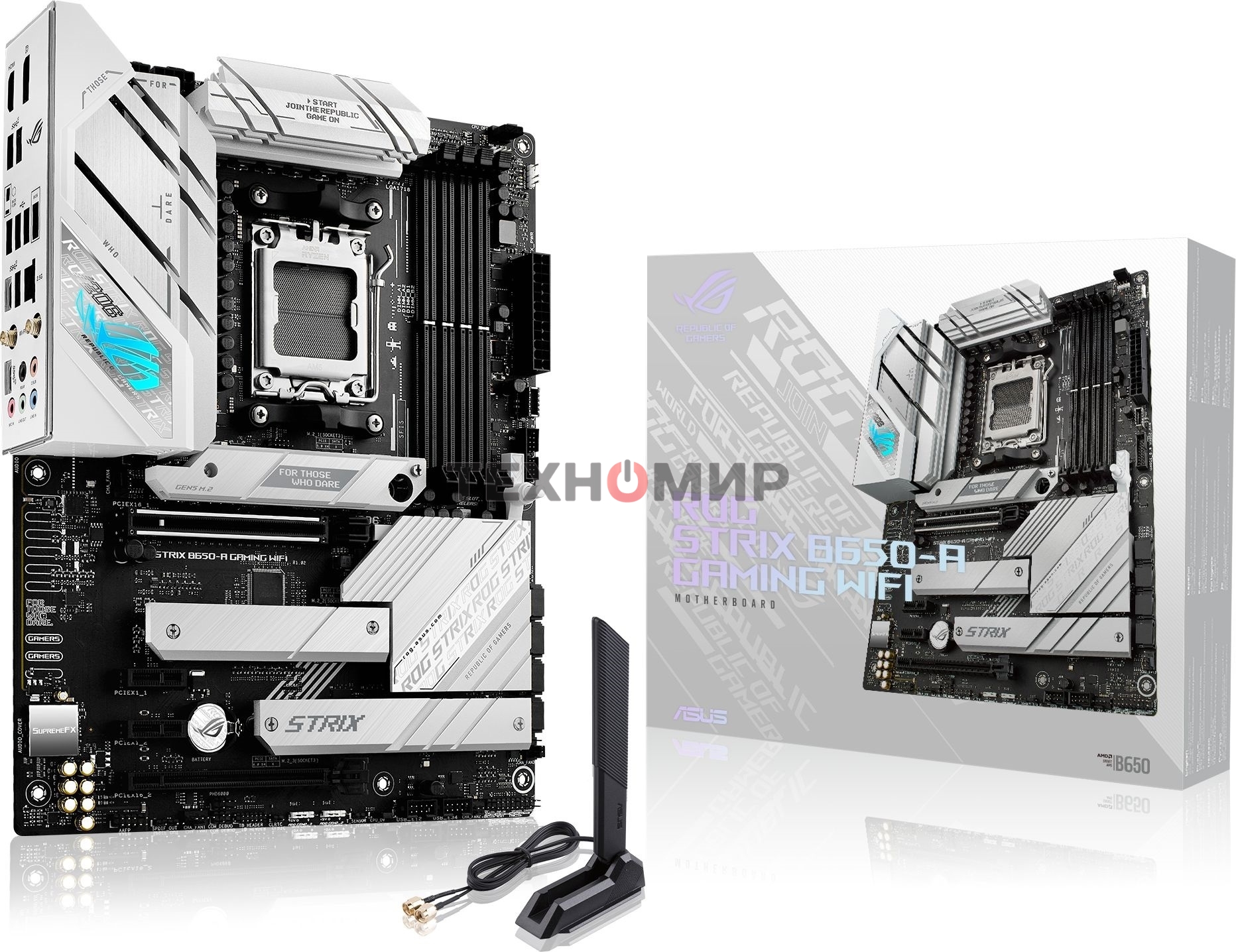 Материнская плата ASUS ROG STRIX B650-A GAMING WIFI, AM5, AMD B650, 4xDDR5, 4xSATA, 3xM.2, 1xPCIe 4.0 x16, 1xPCIe 4.0 x4, 1xHDMI, 1xDP, 1x 2.5Gb LAN, 3xUSB-A 3.2 Gen 2, 4xUSB 2.0, 5x3.5 мм, 7.1, Standard-ATX