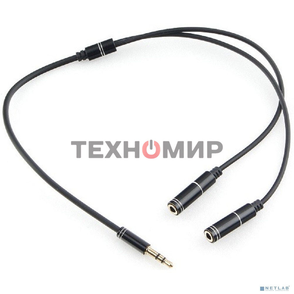 Кабель аудио разветвитель Cablexpert CCAB-02-35MY-0.2MB. 3.5 джек (M)/2х 3.5 джек (F), черный, 0.2м, блистер