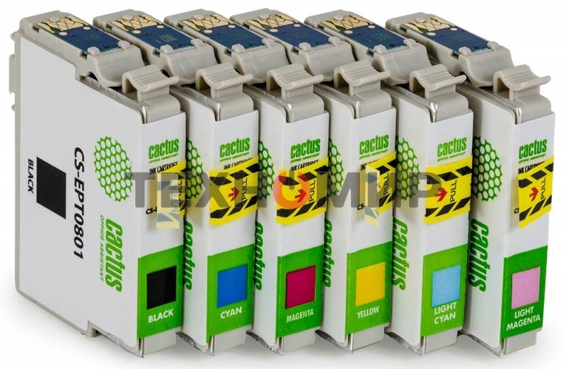 Картридж струйный Cactus CS-EPT0807 черный/желтый/голубой/пурпурный/светло-голубой/светло-пурпурный (68.4 мл) для Epson Stylus Photo P50