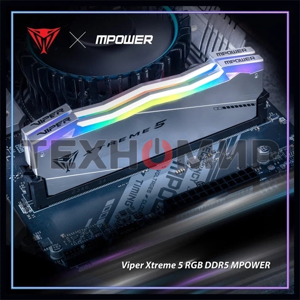 Оперативная память Patriot Viper Xtreme 5, DDR5, 32Gb (2x16GB), 6000MHz, CL30, DIMM, с радиаторами, RGb, серебристый