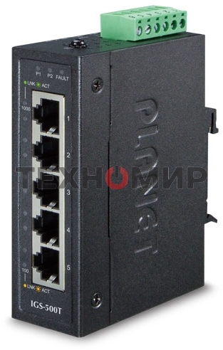 Коммутатор индустриальный неуправляемый Planet IGS-500T IP30 Compact size 5-Port 10/100/1000T Gigabit Ethernet Switch (-40~75 degrees C)