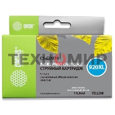 Картридж струйный Cactus CS-CD974 №920XL желтый (14,6 мл.) для HP Officejet 6000/6500/7000/7500