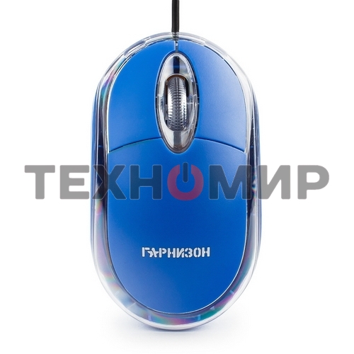 Мышь проводная Гарнизон GM-100B синий, 1000 dpi, USB, кнопки - 3