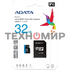 Флеш карта microSD 32Gb ADATA microSDHC Class 10 UHS-I A1 100/20 MB/s (SD адаптер)