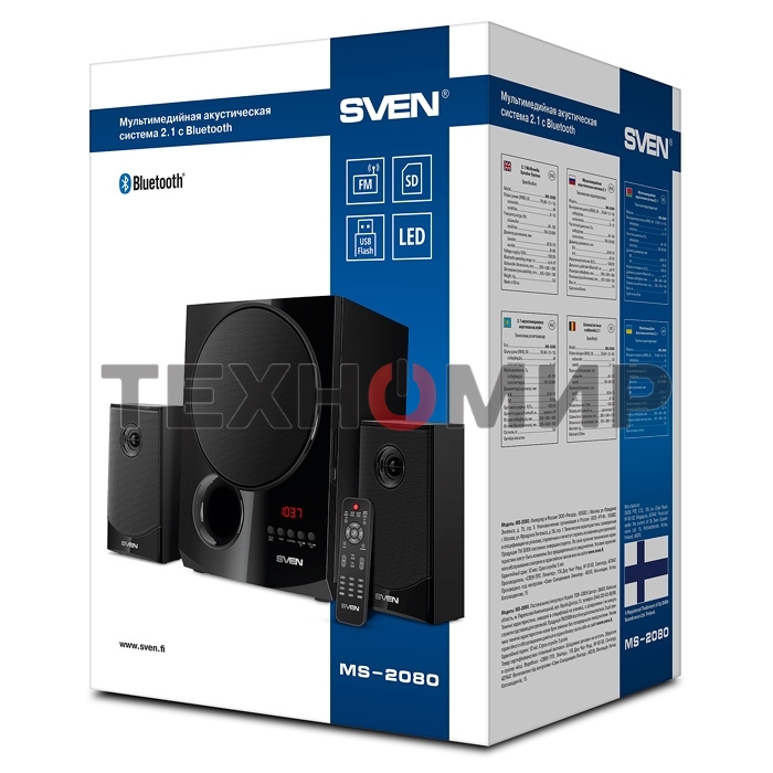 Акустическая система 2.1 SVEN MS-2080/70 Watt/~220V 50Hz/FM-тюнер, USB/SD, дисплей/BLUETOOTH/ПДУ/Black
