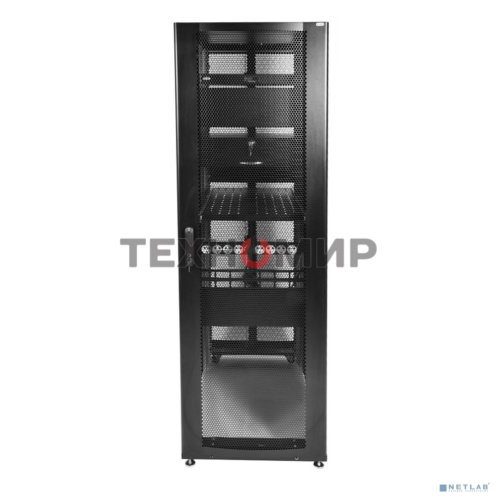 Шкаф серверный ПРОФ напольный 42U (600x1200) дверь перфорированная 2 шт., черный, в сборе, ШТК-СП-42.6.12-44АА-9005