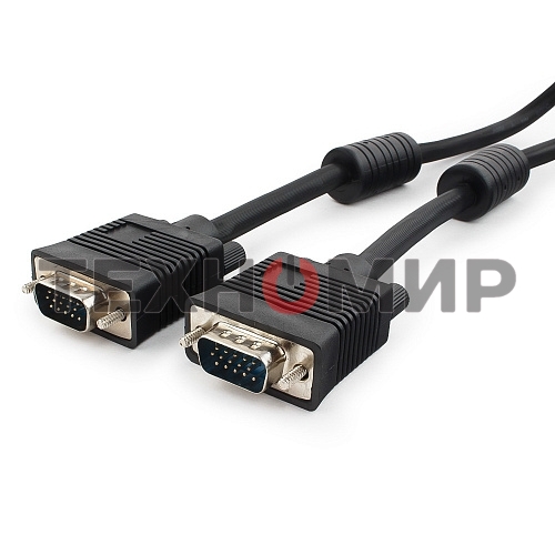 Кабель VGA Premium Cablexpert CC-PPVGA-10-B, 15M/15M, 3.0м, черный, тройной экран, феррит.кольца, пакет
