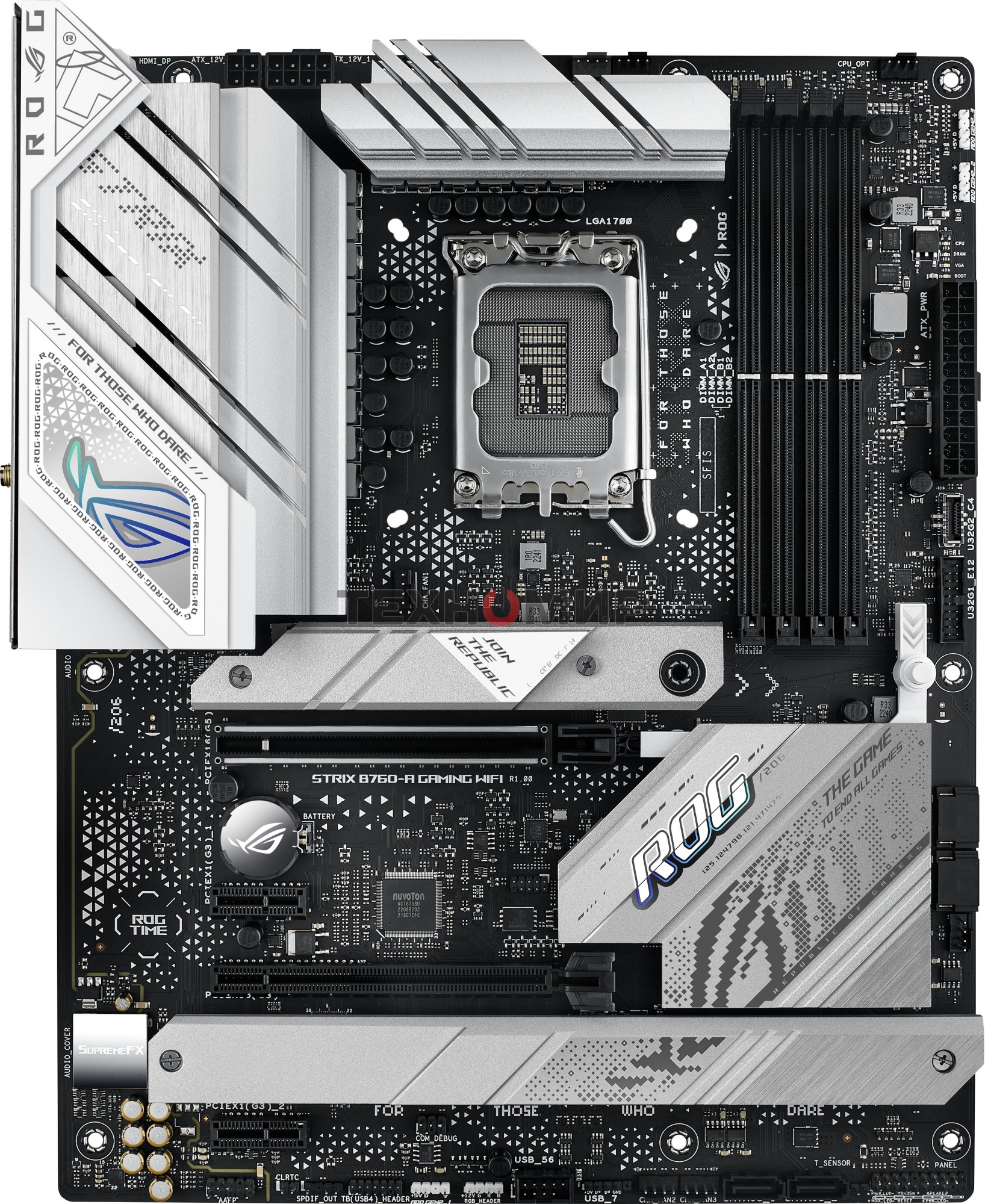 Материнская плата ASUS ROG STRIX B760-A GAMING WIFI, LGA 1700, Intel B760, 4xDDR5, 4xSATA, 3xM.2, 1xPCIe 5.0 x16, 1xPCIe 3.0 x4, 1xHDMI, 1xDP, 1x 2.5Gb LAN, 1xUSB-A 3.2 Gen 2, 2xUSB-A 3.2 Gen 1, 4xUSB 2.0, 5x3.5 мм, 7.1, Standard-ATX