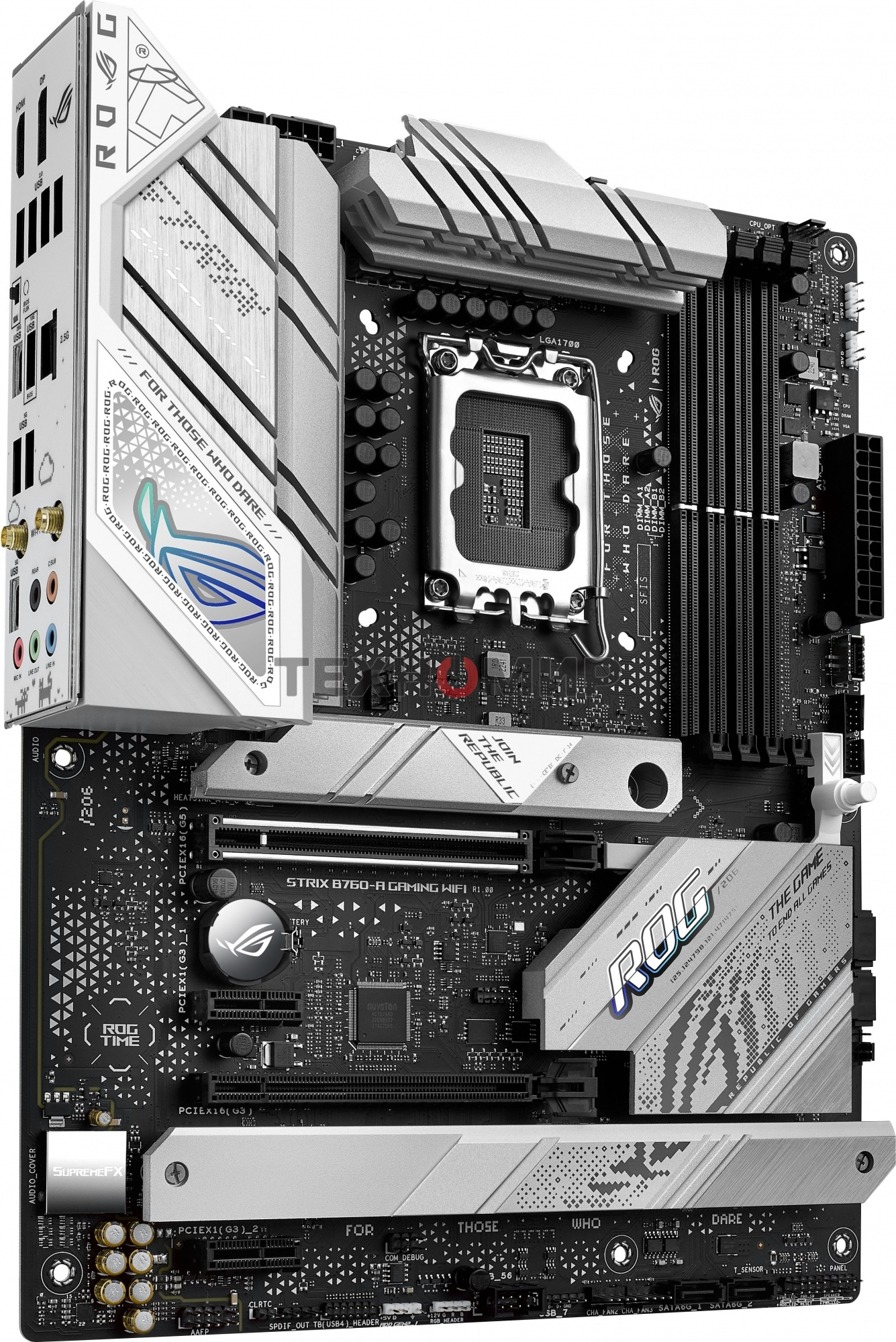 Материнская плата ASUS ROG STRIX B760-A GAMING WIFI, LGA 1700, Intel B760, 4xDDR5, 4xSATA, 3xM.2, 1xPCIe 5.0 x16, 1xPCIe 3.0 x4, 1xHDMI, 1xDP, 1x 2.5Gb LAN, 1xUSB-A 3.2 Gen 2, 2xUSB-A 3.2 Gen 1, 4xUSB 2.0, 5x3.5 мм, 7.1, Standard-ATX