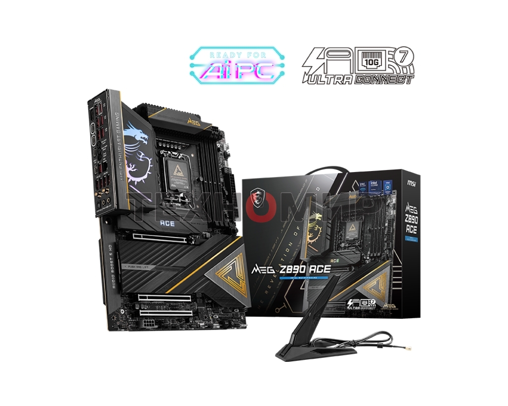Материнская плата MSI MEG Z890 ACE, LGA 1851, Intel Z890, 4xDDR5, 4xSATA, 5xM.2, 1xPCIe 5.0 x16, 1xPCIe 5.0 x8, 1xPCIe 4.0 x4, 1xHDMI, 1x 10Gb LAN, 11xUSB-A 3.2 Gen 2, 2xUSB-C 3.2 Gen 2, 2xThunderbolt 4, 2x3.5 мм, 7.1, ATX