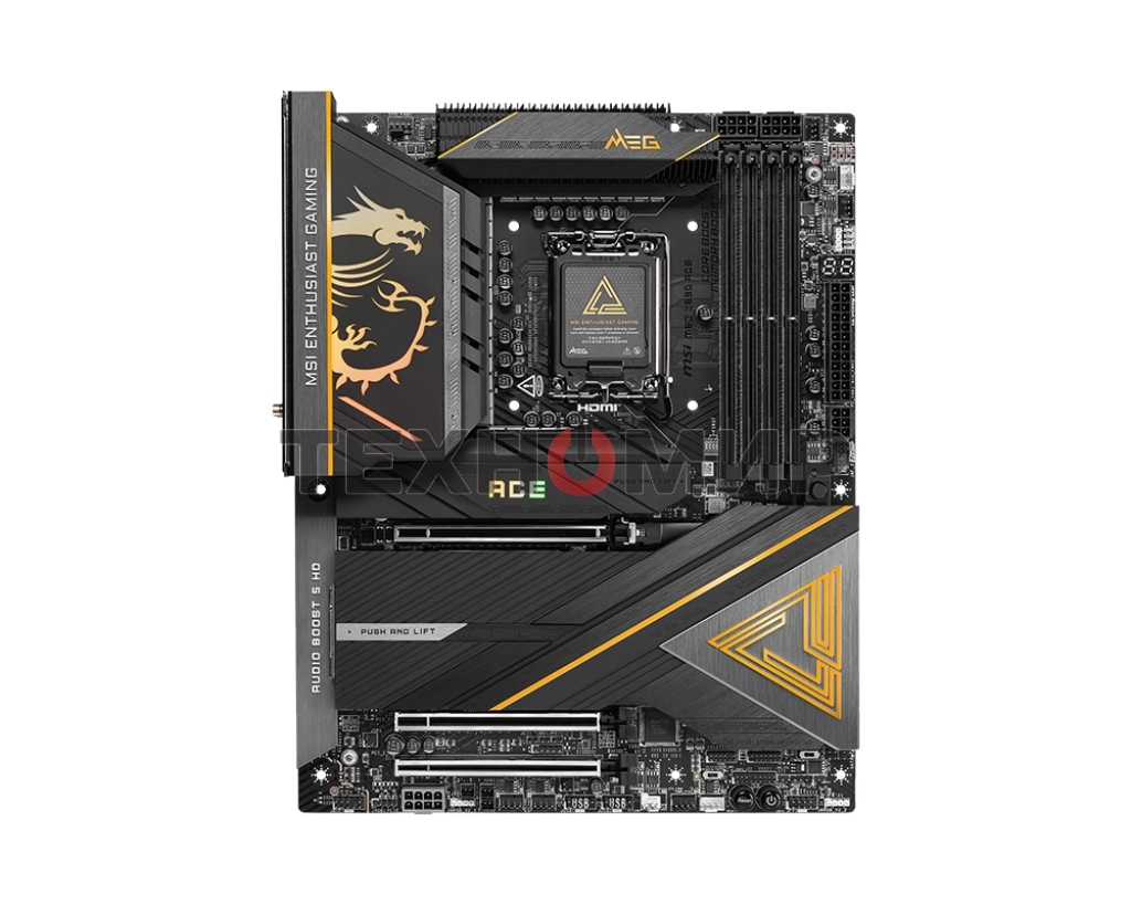 Материнская плата MSI MEG Z890 ACE, LGA 1851, Intel Z890, 4xDDR5, 4xSATA, 5xM.2, 1xPCIe 5.0 x16, 1xPCIe 5.0 x8, 1xPCIe 4.0 x4, 1xHDMI, 1x 10Gb LAN, 11xUSB-A 3.2 Gen 2, 2xUSB-C 3.2 Gen 2, 2xThunderbolt 4, 2x3.5 мм, 7.1, ATX