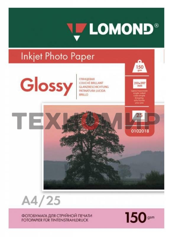 Фотобумага Lomond 0102043 A4/150г/м2/25л./белый глянцевое для струйной печати