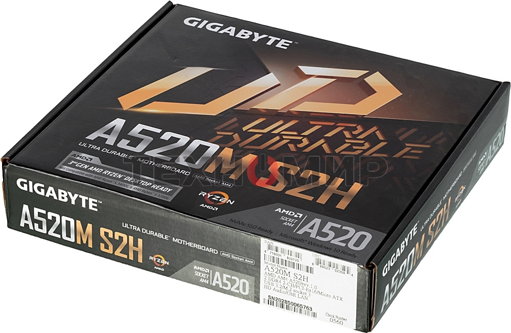 Материнская плата Gigabyte A520M S2H, AM4, AMD A520, 2xDDR4, 4xSATA, 1xM.2, 1xPCIe 3.0 x16, 2xPCIe x1, 1xHDMI, 1xDVI-D, 1xVGA, 1x 1Gb LAN, 4xUSB-A 3.2 Gen 1, 2xUSB-A 2.0, 3x3.5 мм, 7.1, mATX