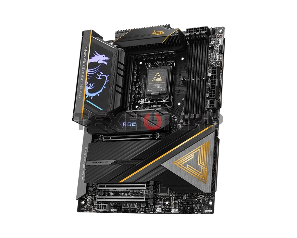 Материнская плата MSI MEG Z890 ACE, LGA 1851, Intel Z890, 4xDDR5, 4xSATA, 5xM.2, 1xPCIe 5.0 x16, 1xPCIe 5.0 x8, 1xPCIe 4.0 x4, 1xHDMI, 1x 10Gb LAN, 11xUSB-A 3.2 Gen 2, 2xUSB-C 3.2 Gen 2, 2xThunderbolt 4, 2x3.5 мм, 7.1, ATX