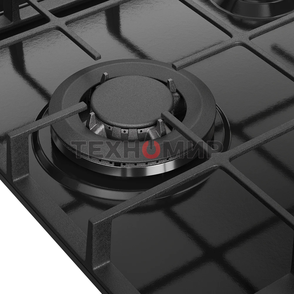 Газовая варочная панель Monsher, газ, High-Tech, 44 см, автоматический электроподжиг, газ-контроль, форсунки под сжиженый газ, SABAF конфорки, чугунные решетки, черный