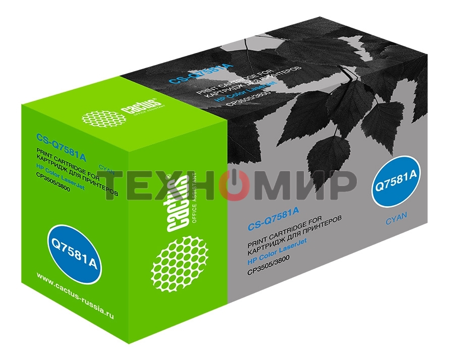Картридж лазерный Cactus CS-Q7581A голубой (6000 стр.) для HP Color LaserJet CP3505/3800