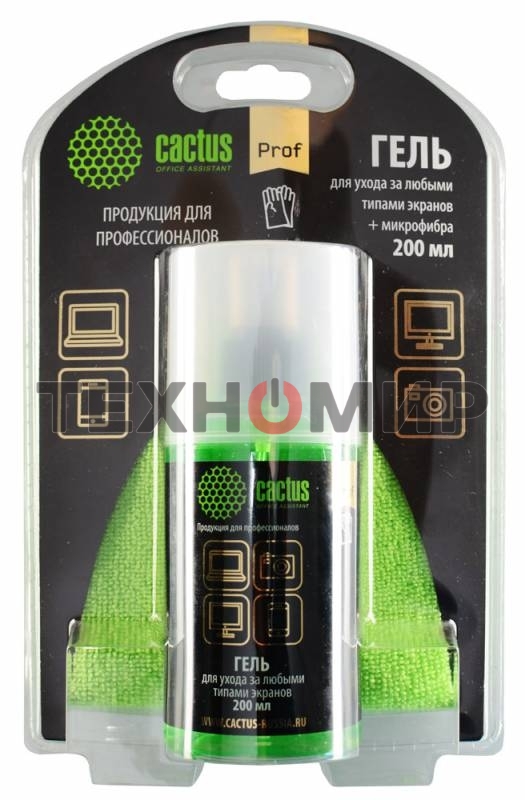 Чистящий набор (салфетки + гель) Cactus CS-S3004BL для экранов и оптики блистер 1 шт 25х25 см 200 мл