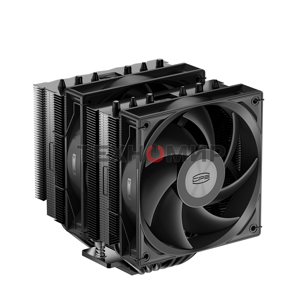 Кулер для процессора PCCooler RT620 BK (250W, 4-pin PWM, 157mm, Al/Cu, 6x6mm, 2x120mm, 73.32CFM, 34.9dBA, 2200RPM, S: 1851/1700/1200/115X, AM5/AM4, black)