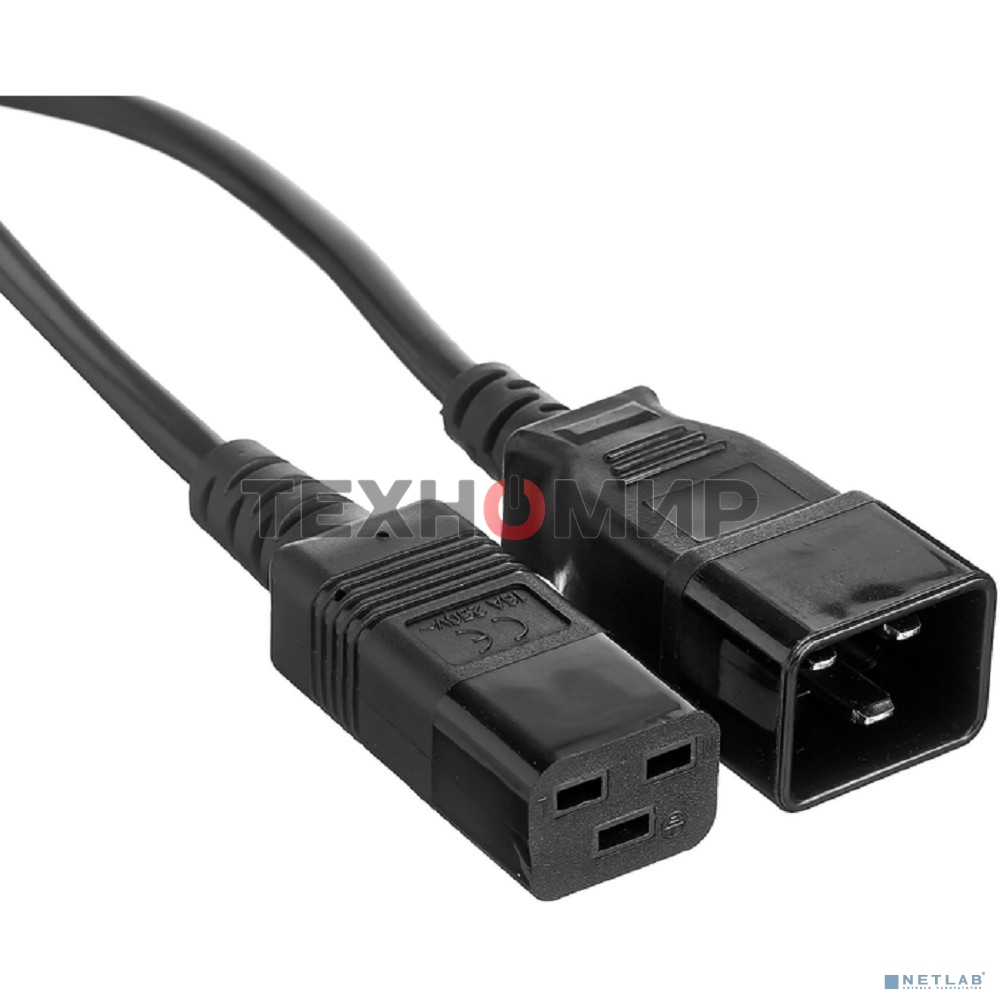 Кабель питания (UPS) ExeGate Power EC20-3P (С19->С20) VDE-250V-3*1.5-СU, 16А, черный, 3м