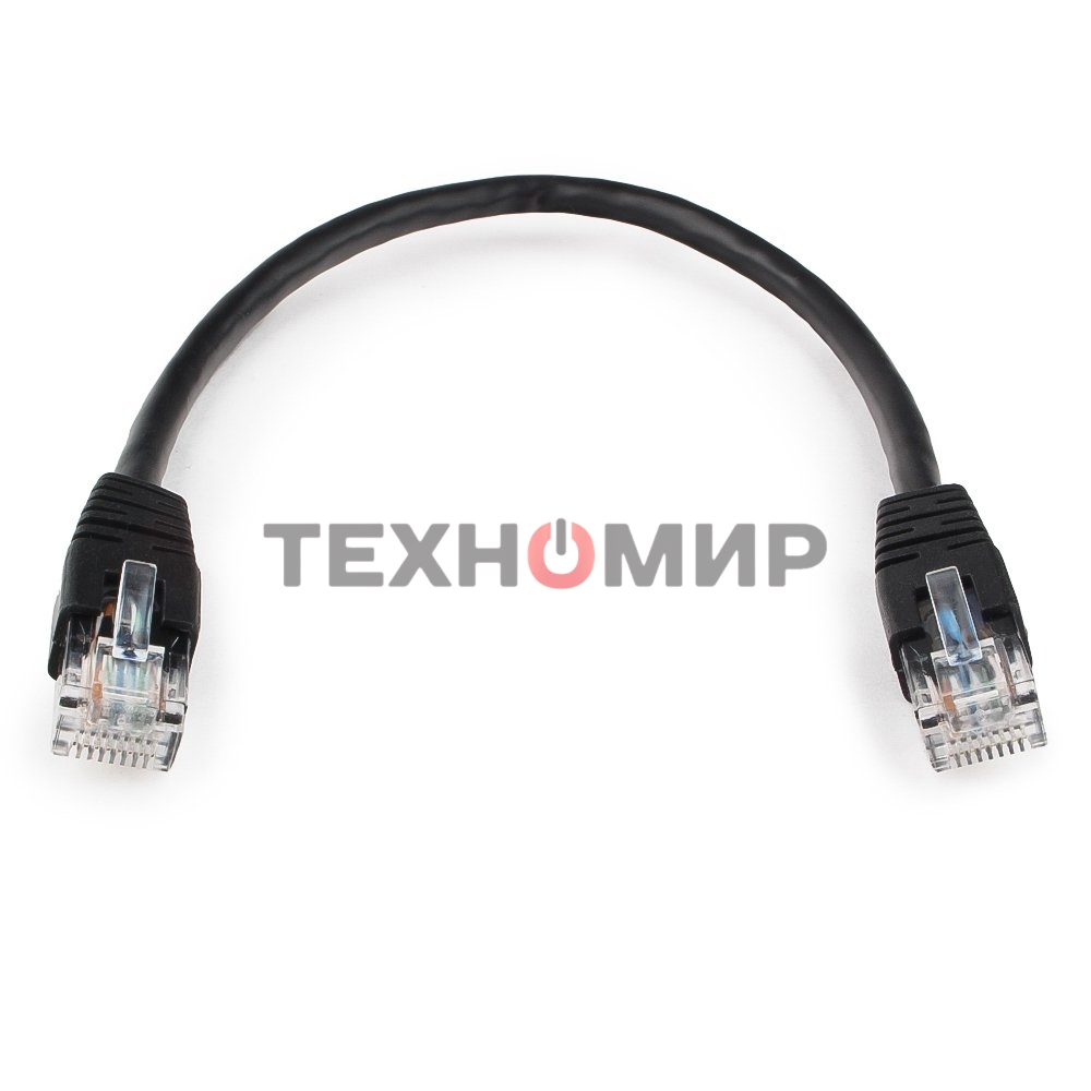 Патч-корд UTP Cablexpert PP6U-0.25M/BK cat.6, 0.25м, литой, многожильный, черный