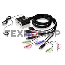 Переключатель KVM ATEN (CS692-AT) KVM+Audio, 1 user USB+HDMI => 2 cpu USB+HDMI, со встр.шнурами USB+Audio 2x1.2м., 1920x1200, настол., исп.стандарт.