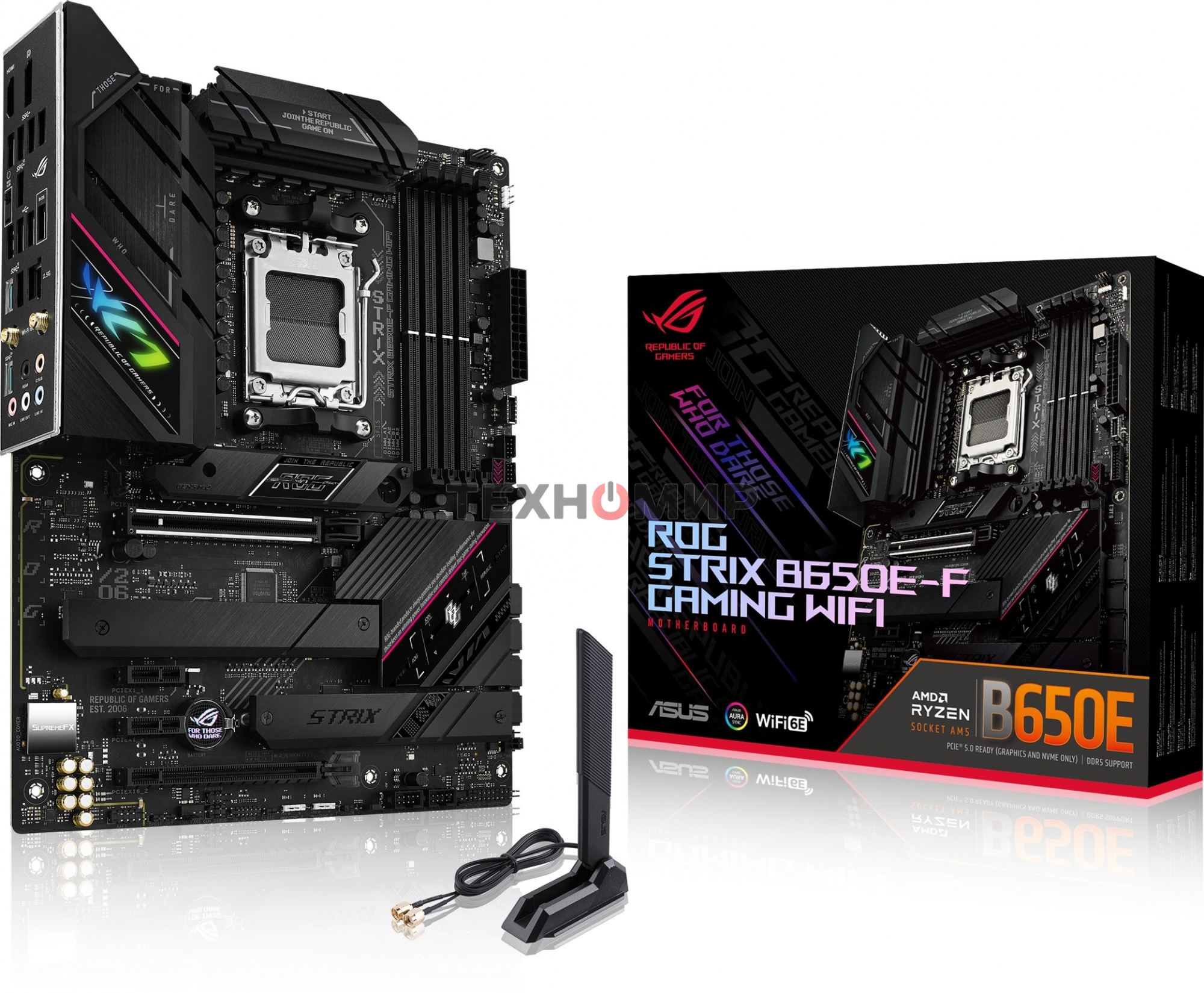 Материнская плата ASUS ROG STRIX B650E-F GAMING WIFI, AM5, AMD B650, 4xDDR5, 4xSATA, 3xM.2, 1xPCI-E 5.0 x16, 1xPCI-E 4.0 x4, 2xPCI-E x1, 1xHDMI, 1xDP, 1x 2.5Gb LAN, 4xUSB-A 2.0, 4xUSB-A 3.2 Gen 1, 2xUSB-A 3.2 Gen 2, 1xUSB-C 3.2 Gen 2, 1xUSB-C 3.2 Gen 2x2,